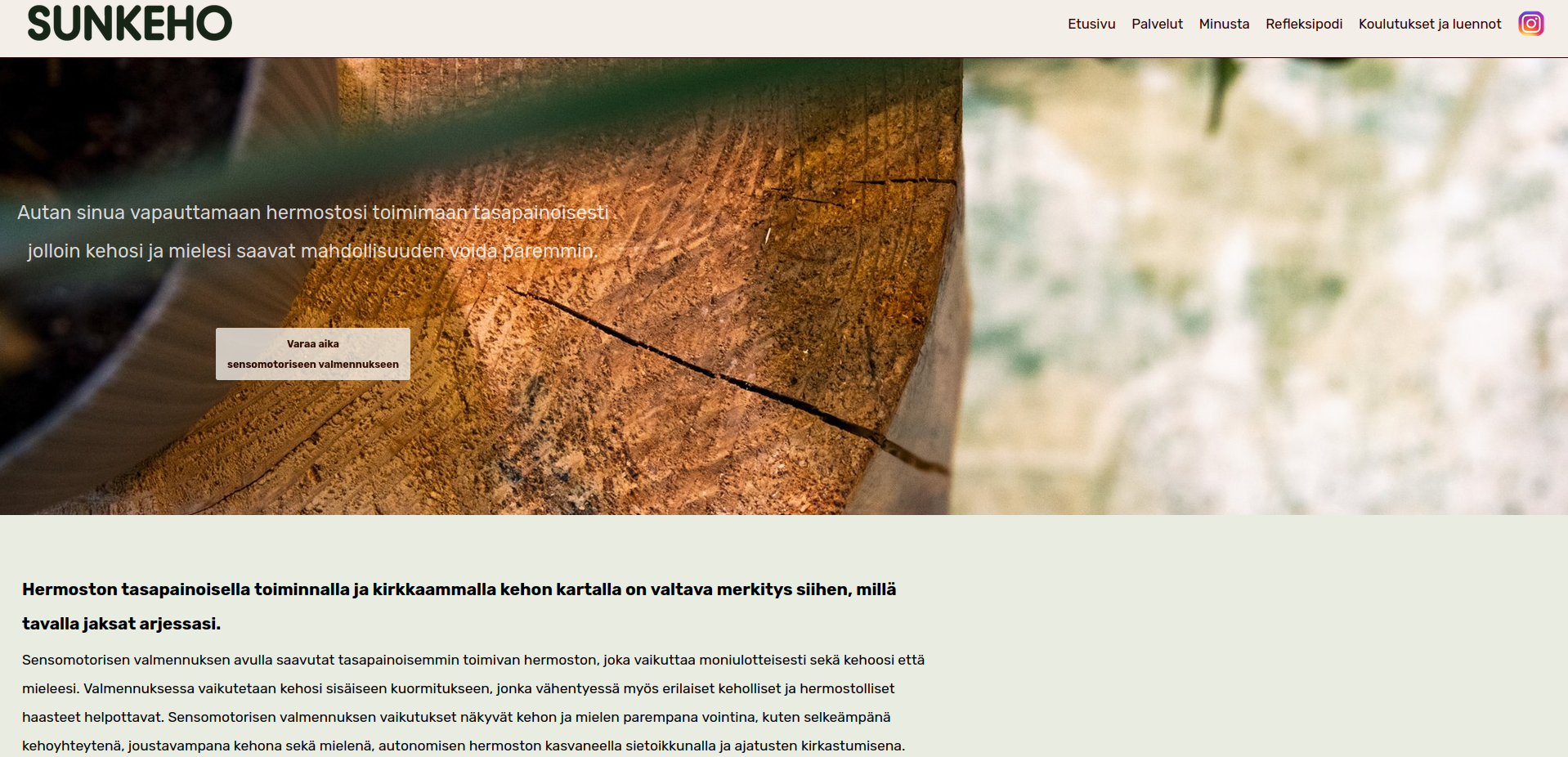 Screenshot of the wellness entrepreneur's website